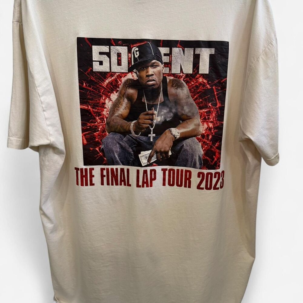 50 Cent Final Lap Tour 2023 Rap Tee White Graphic Shirt Concert Merch 3XL